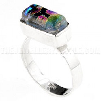 Multicolour Dichroic Glass & Silver Slim Lozenge Ring