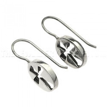 Oval Silver Cross Earrings