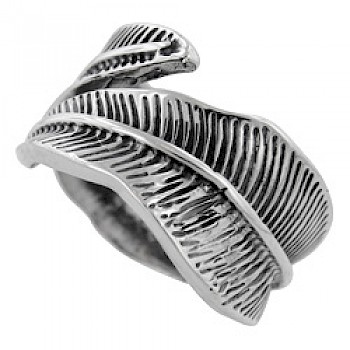 Oxidised Leaf Silver Band Ring - RG283