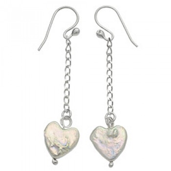 Peach Pearlised Shell & Silver Heart Earrings