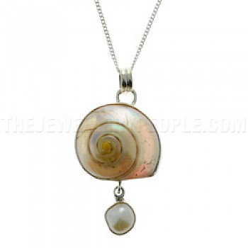 Pearlised Shell & Pearl Silver Pendant