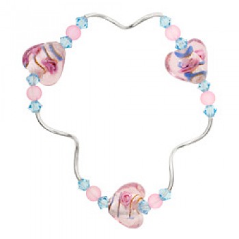 Pink Heart Glass Beads Bracelet