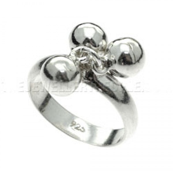 Polished Beaded Drop Silver Ring - RG168