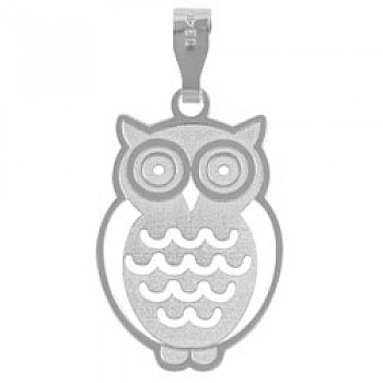 Polished Silver Owl Pendant - Frosted finish - 30mm