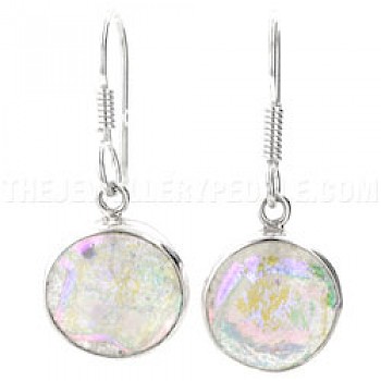 Purple Sparkle Dichroic Glow-Glass & Silver Round Earrings