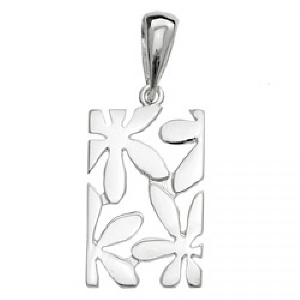 Rectangle Flower Silver Pendant