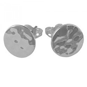 Round Hammered Silver Stud Earrings - 10mm Wide
