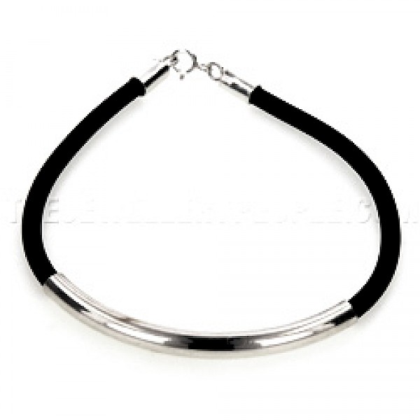 Rubber & Silver Tube Bracelet
