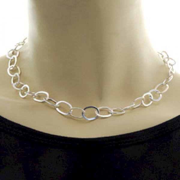 Semi Polished Ovals Silver Necklace - 17.5" long