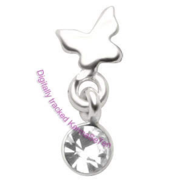 Silver Butterfly Dangling Tragus Stud - Clear