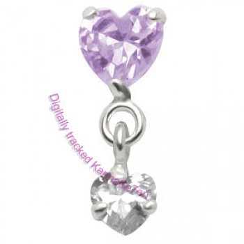 Silver Hearts Dangling Tragus Stud - Lavender & Crystal