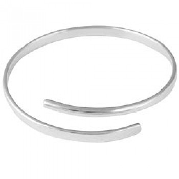Silver Open Crossover Hammered & plain Bangle - 3.5mm Solid - SB097