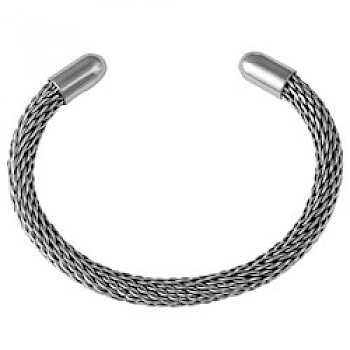 Silver Round Cap Flexible Bangle - 6mm Wide