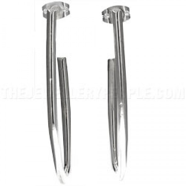 U-Shape Silver Drop Earrings - 45mm Long