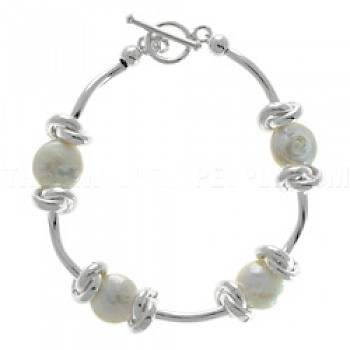 White Pearlised Shell & Silver Tube Bracelet