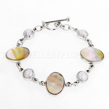 Yellow Abalone & Pearl Silver Bracelet