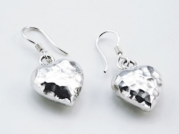 Hammered Bubble Heart Earrings - 11mm Wide - ES635