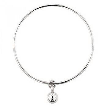 2mm Solid Silver Round Bangle with Ball Charm