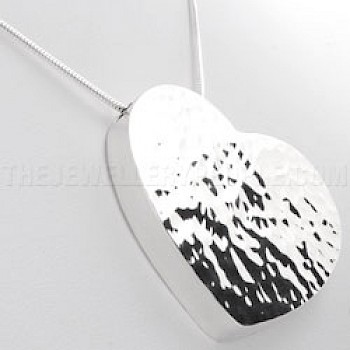 Boxed Hammered Silver Offset Heart Pendant - 40mm