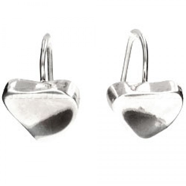 Concave Heart Drop Silver Earrings - 18mm Long