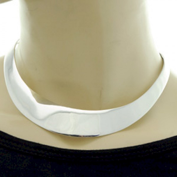 Curved Polished Silver Collar - 20mm Wide