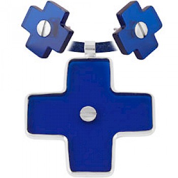 Dark Blue Cross Earrings & Suede Necklace Set