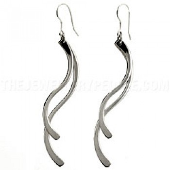Double Wave Silver Earrings - 80mm Long