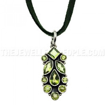 Faceted Peridot Stones Silver Pendant