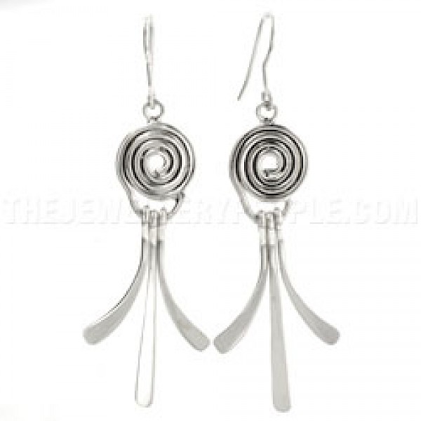 Flared Three Tail Silver Earrings - 65mm Long