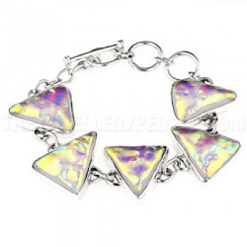 Gold Dichroic Glow-Glass & Silver Triangles Bracelet