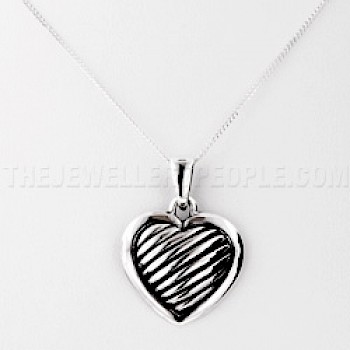 Grooved Silver Heart Pendant