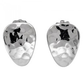 Hammered Curved Droplet Silver Clip Earrings - 18mm