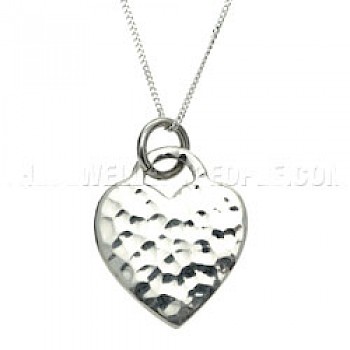 Hammered Lock Heart Silver Pendant - 25mm