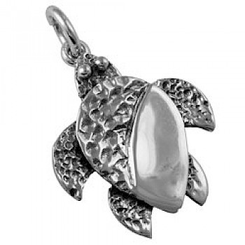 Hammered Silver Turtle Pendant - 33mm Long