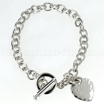 Chunky Heart Charm Silver Bracelet