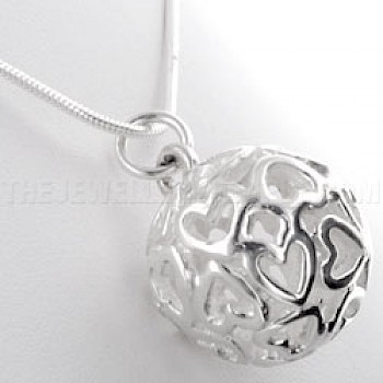 Heart Cut Out Silver Ball Pendant