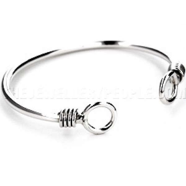 Hooped End Silver Cuff Bangle - 3.5mm Solid