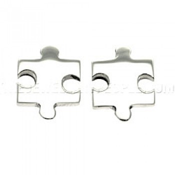 Jigsaw Silver Stud Earrings - 17mm Wide