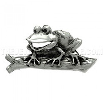 Laughing Frog Silver Brooch - 40mm Wide