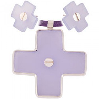 Lilac Cross Earrings & Suede Necklace Set